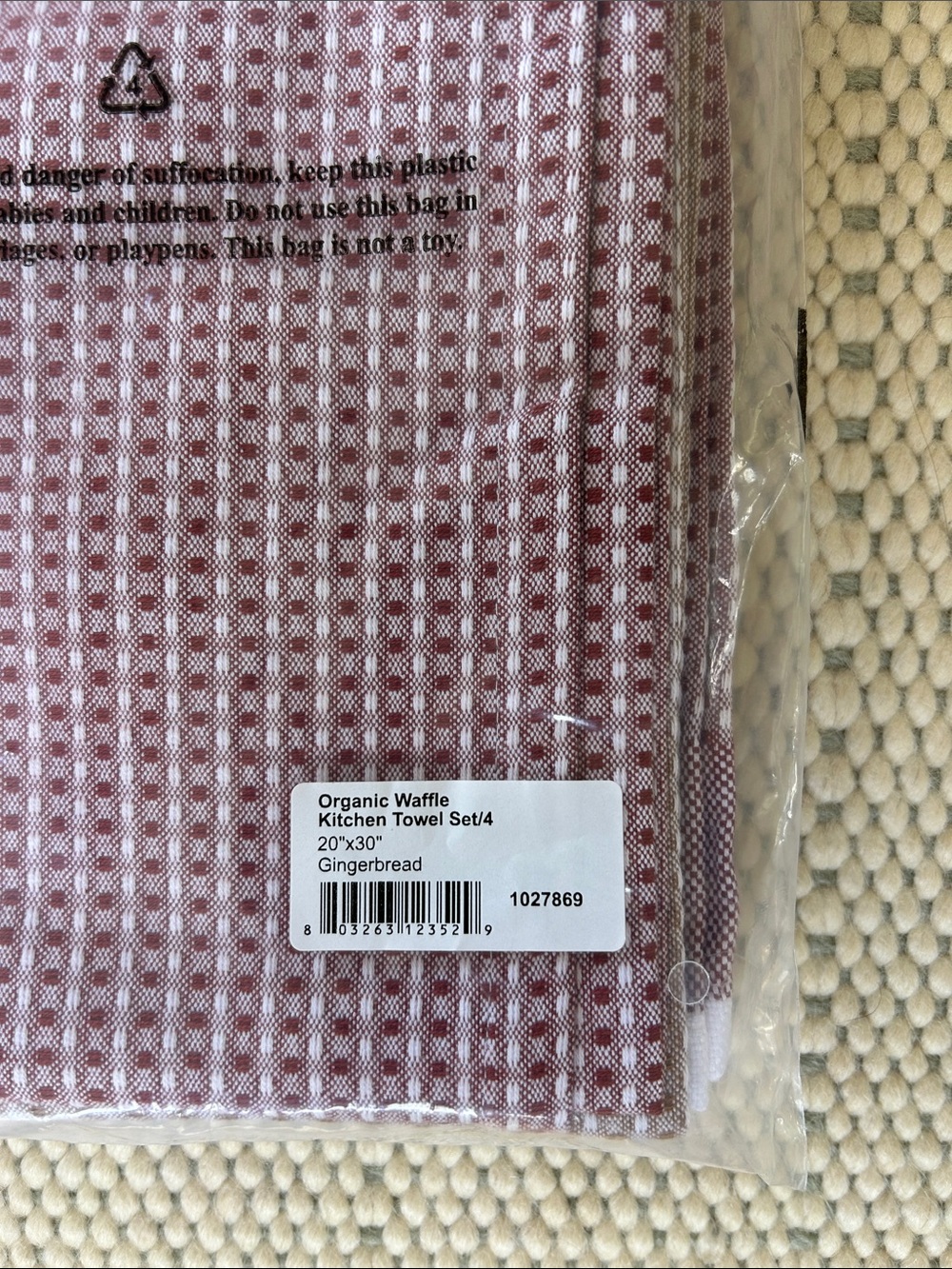 Coyuchi organic Waffle kitchen Towel set of 4 20”x30” in gingerbread NWT - Picture 3 of 8